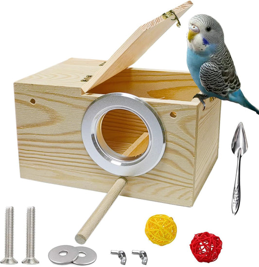 Bird Nest, Parakeet Nest Box, Bird Breeding Box with Perch, Wood Budgie Nest Box for Bird, Parrot, Lovebirds, Parrotlet, Finch, Sparrow 7.8β X 4.7β X 4.7β