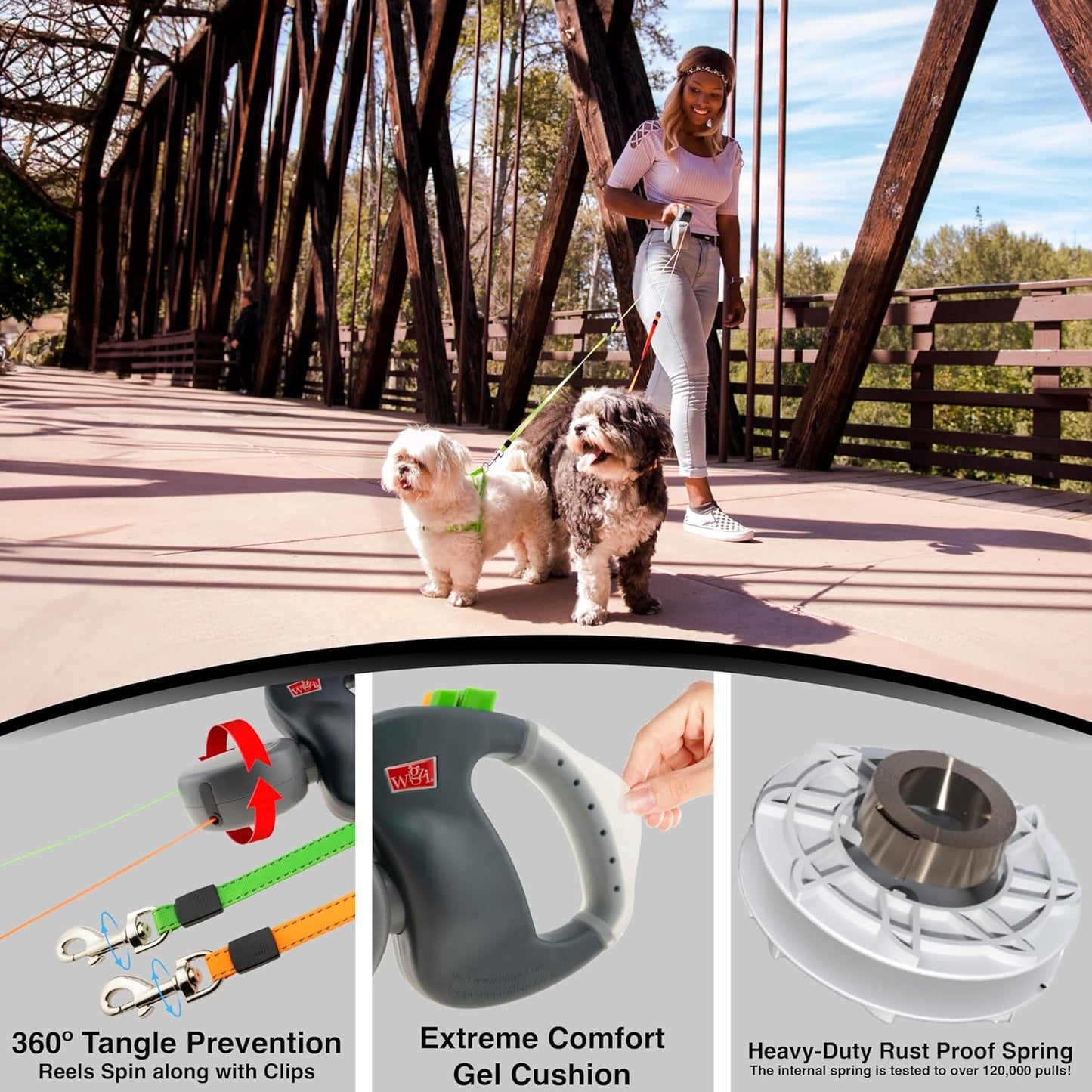 - 2025 Edition - 2 Dog Retractable Leash – Featuring Our Incredible Silicone Gel Handle - No Tangle Engineering. Each Dog 50 Lb up to 10 Ft Distance. Lock and Unlock Easily. Reflective Webbing. - MonortPaws Store
