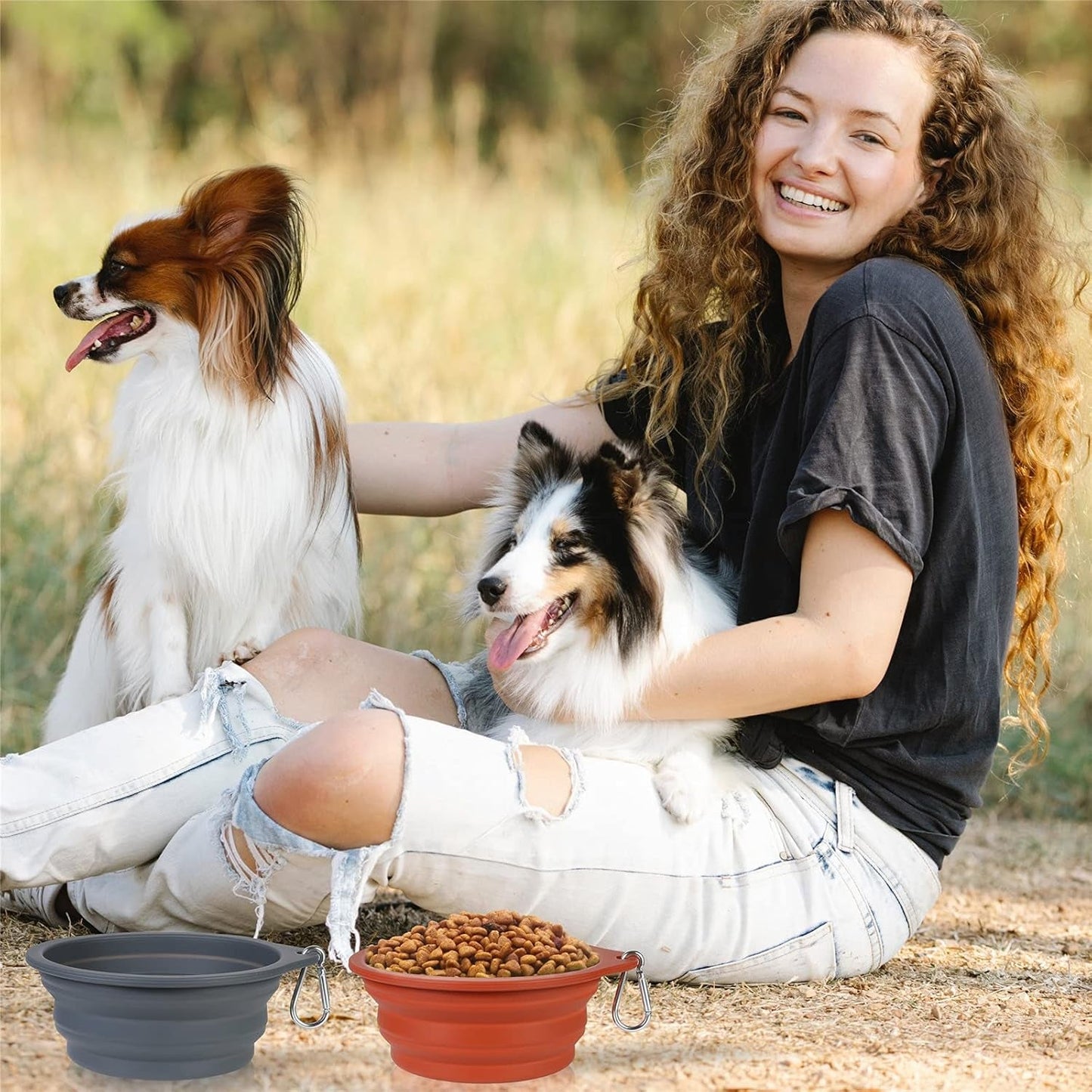2Pack Collapsible Dog Bowl,Integrated Molding Travel Bowl No Plastic Rim Pet Feeding Bowls for Walking Traveling Outdoors,600Ml (Brown+Grey) - MonortPaws Store