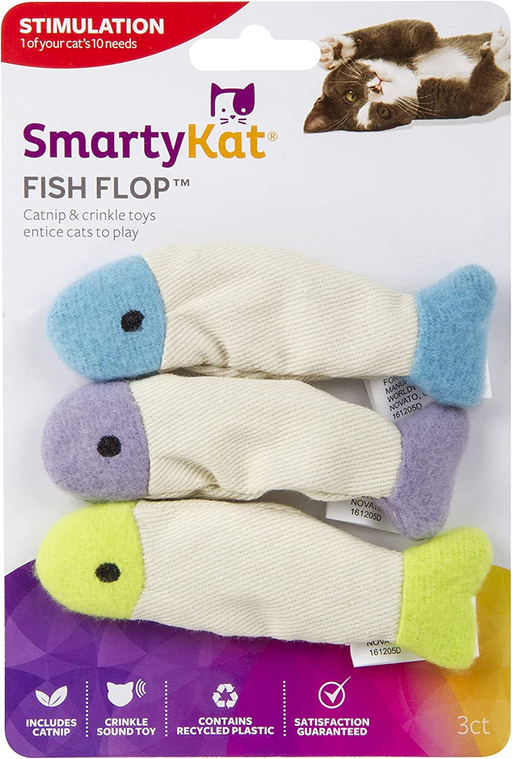 (3 Count) Fish Flop Crinkle Catnip Cat Toys - Multi Color, 3 Count - MonortPaws Store