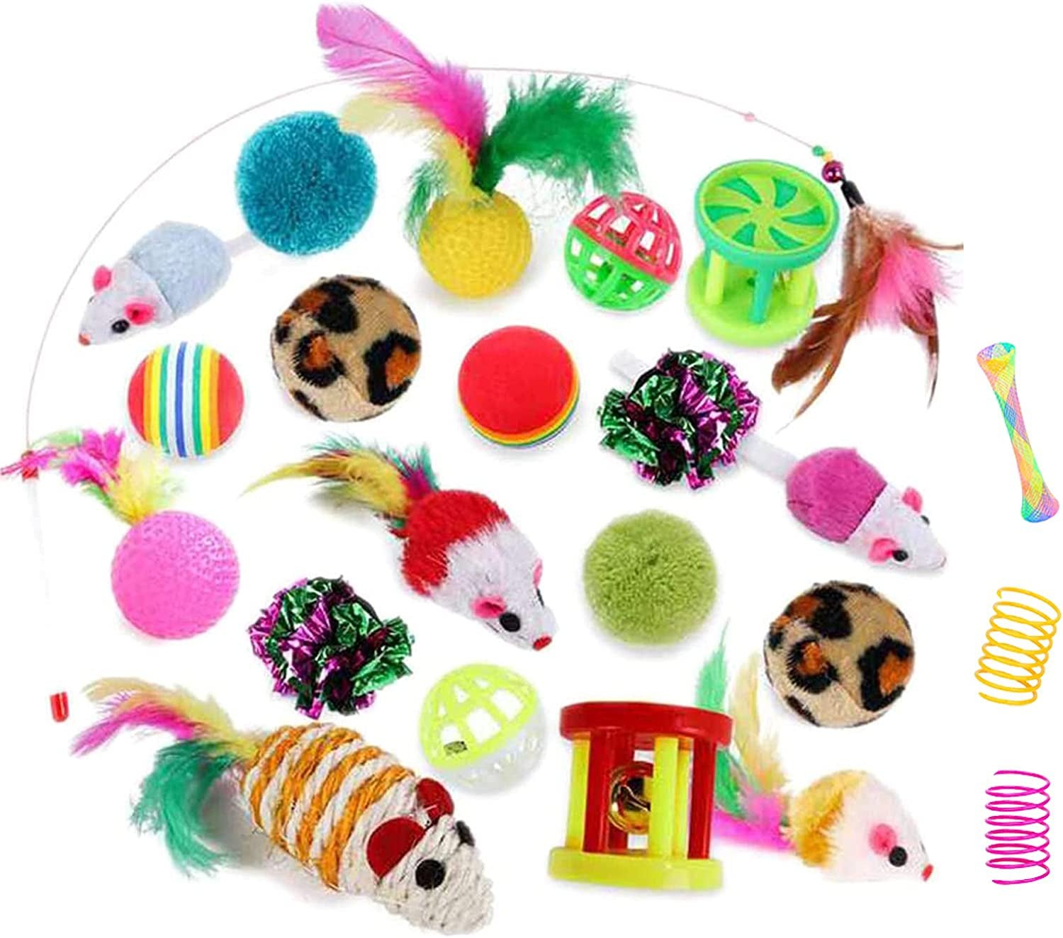 32Pcs Cat Toys Kitten Interactive Pet Toys Assortments, Foldable Rainbow Tunnel, Cat Feather Teaser Wand Interactive Feather Toy Fluffy Mouse Crinkle Balls Bell Play for Cat Puppy Kitty Kitten(2 Way) - MonortPaws Store