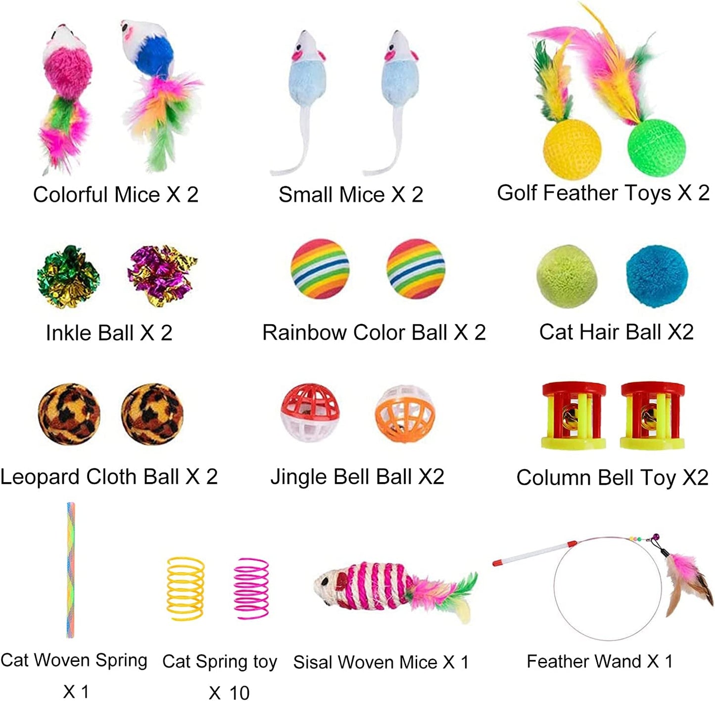 32Pcs Cat Toys Kitten Interactive Pet Toys Assortments, Foldable Rainbow Tunnel, Cat Feather Teaser Wand Interactive Feather Toy Fluffy Mouse Crinkle Balls Bell Play for Cat Puppy Kitty Kitten(2 Way) - MonortPaws Store