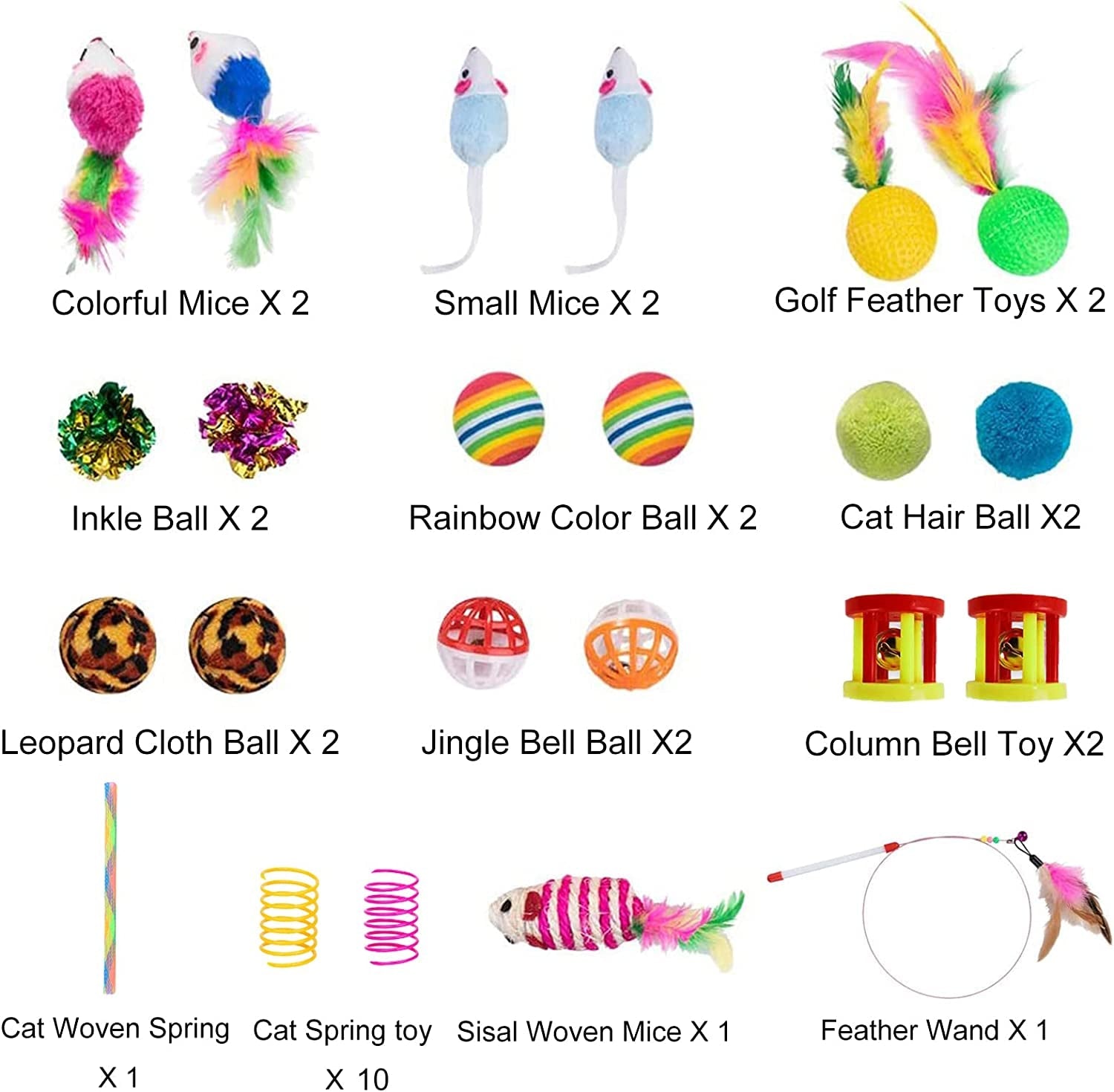 32Pcs Cat Toys Kitten Interactive Pet Toys Assortments, Foldable Rainbow Tunnel, Cat Feather Teaser Wand Interactive Feather Toy Fluffy Mouse Crinkle Balls Bell Play for Cat Puppy Kitty Kitten(2 Way) - MonortPaws Store