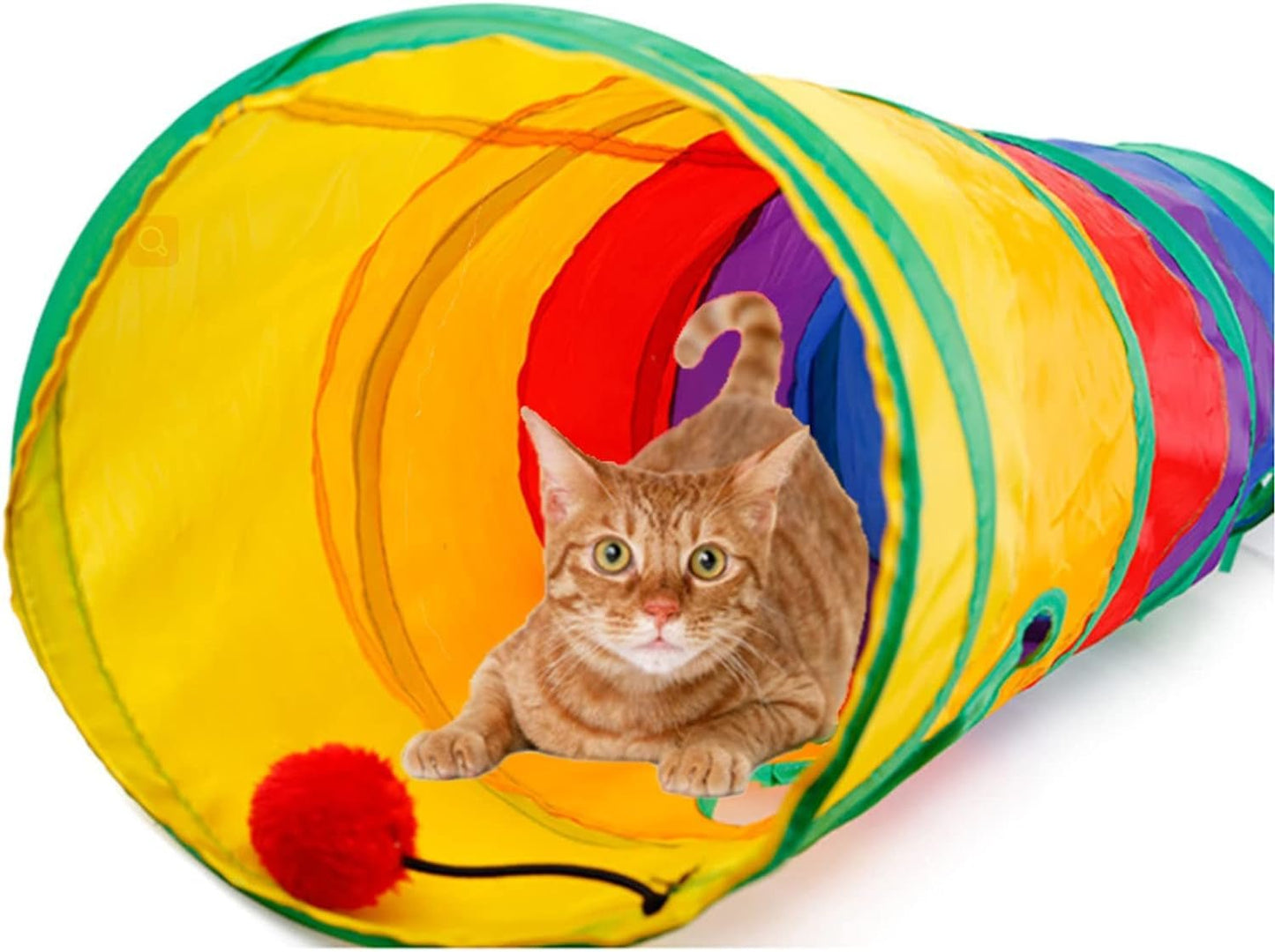 32Pcs Cat Toys Kitten Interactive Pet Toys Assortments, Foldable Rainbow Tunnel, Cat Feather Teaser Wand Interactive Feather Toy Fluffy Mouse Crinkle Balls Bell Play for Cat Puppy Kitty Kitten(2 Way) - MonortPaws Store
