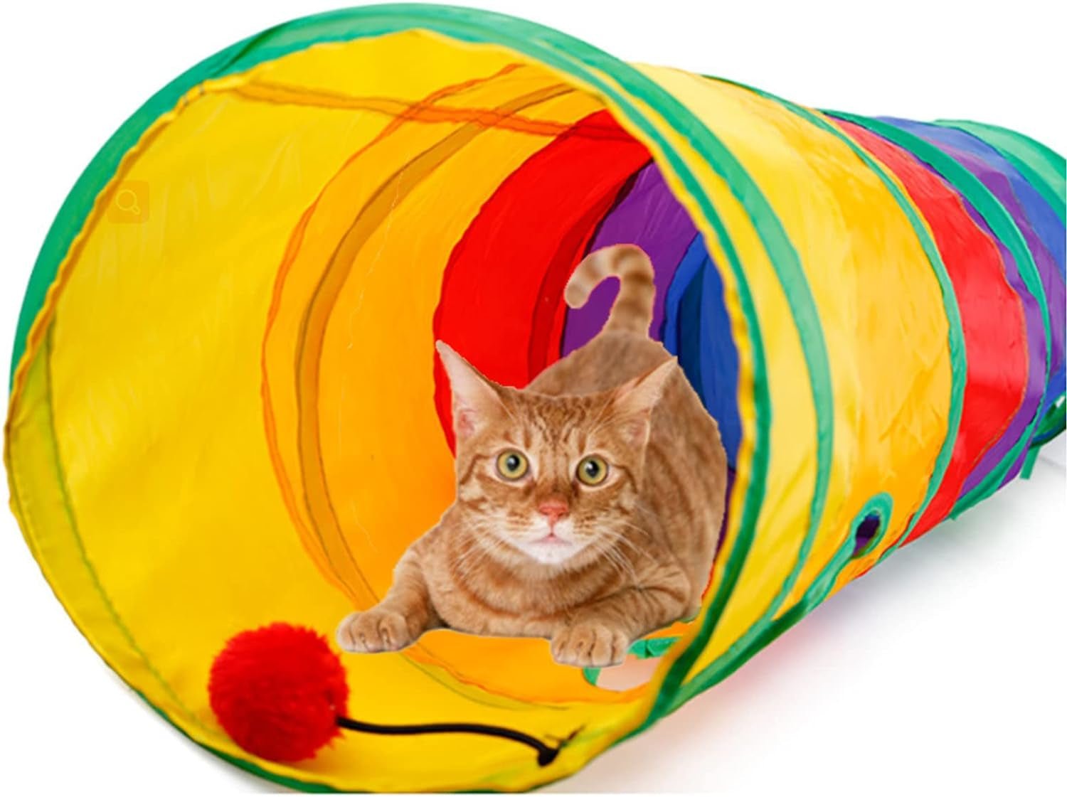 32Pcs Cat Toys Kitten Interactive Pet Toys Assortments, Foldable Rainbow Tunnel, Cat Feather Teaser Wand Interactive Feather Toy Fluffy Mouse Crinkle Balls Bell Play for Cat Puppy Kitty Kitten(2 Way) - MonortPaws Store