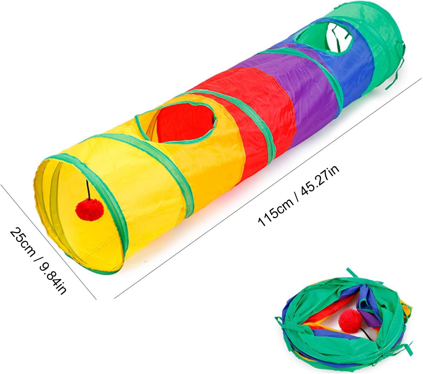 32Pcs Cat Toys Kitten Interactive Pet Toys Assortments, Foldable Rainbow Tunnel, Cat Feather Teaser Wand Interactive Feather Toy Fluffy Mouse Crinkle Balls Bell Play for Cat Puppy Kitty Kitten(2 Way) - MonortPaws Store