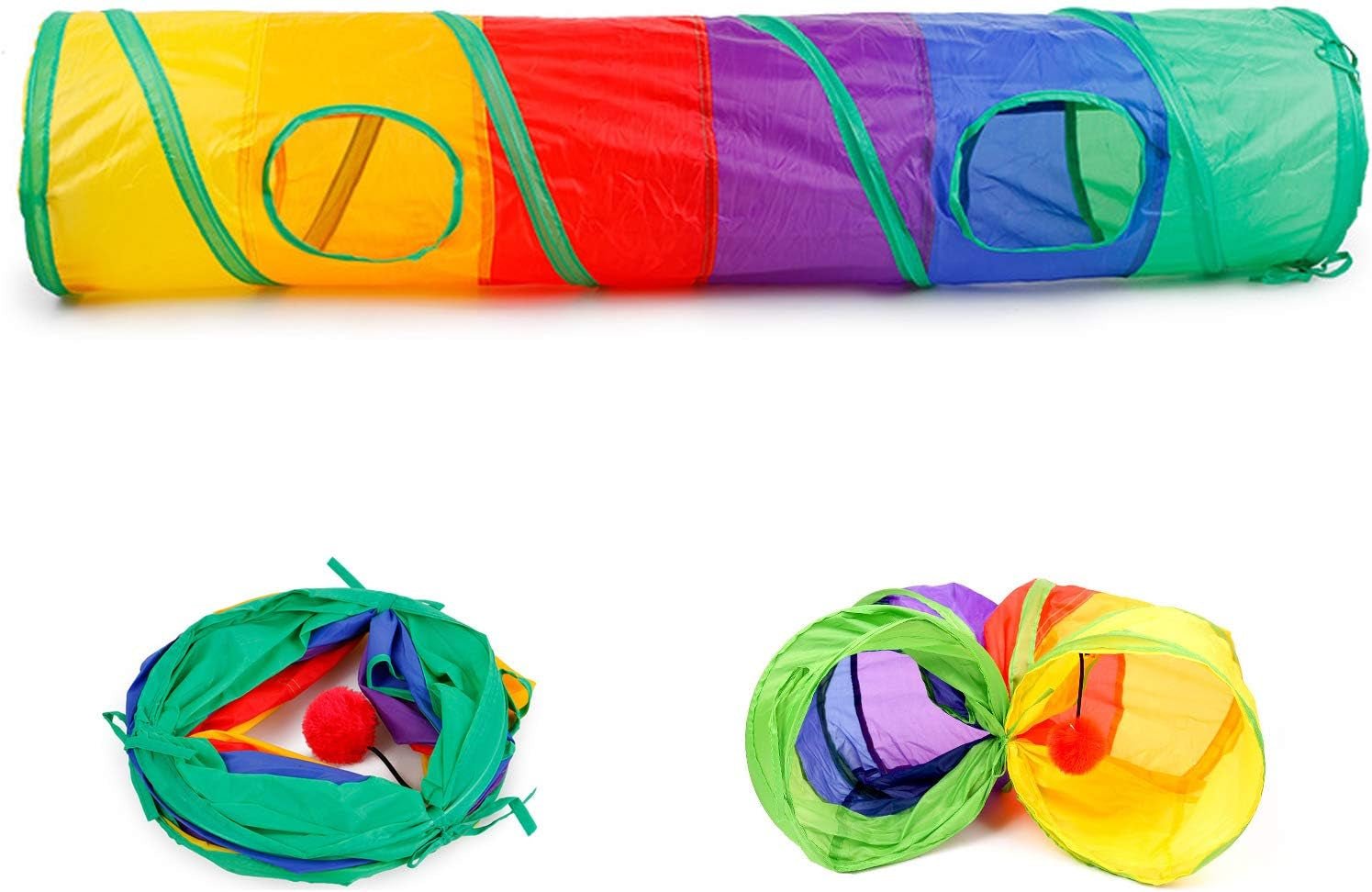 32Pcs Cat Toys Kitten Interactive Pet Toys Assortments, Foldable Rainbow Tunnel, Cat Feather Teaser Wand Interactive Feather Toy Fluffy Mouse Crinkle Balls Bell Play for Cat Puppy Kitty Kitten(2 Way) - MonortPaws Store