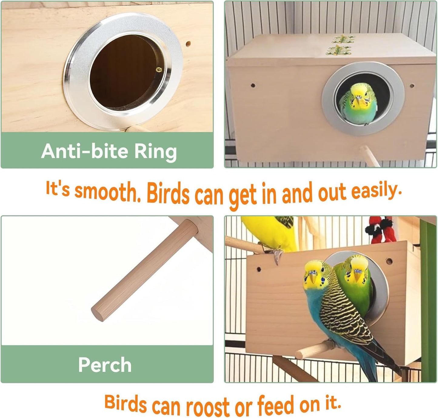 Bird Nest, Parakeet Nest Box, Bird Breeding Box with Perch, Wood Budgie Nest Box for Bird, Parrot, Lovebirds, Parrotlet, Finch, Sparrow 7.8β X 4.7β X 4.7β