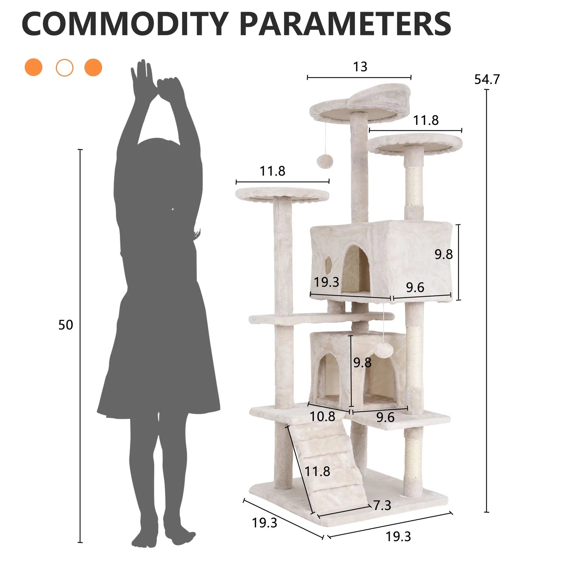 54 - In Double Condo Cat Tree Tower Playhouse with Scratching Post & Perch for Indoor, Beige - MonortPaws Store