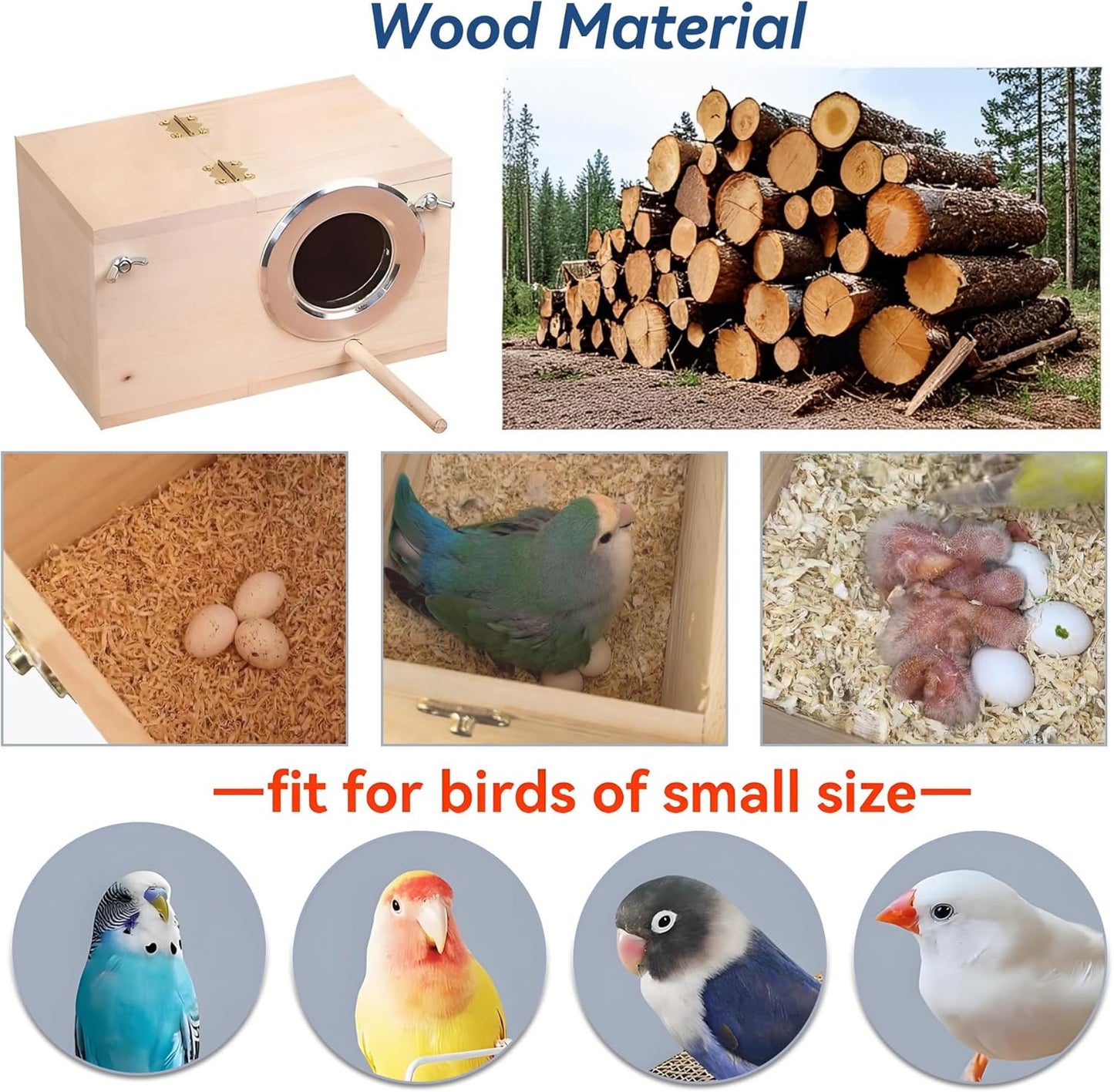 Bird Nest, Parakeet Nest Box, Bird Breeding Box with Perch, Wood Budgie Nest Box for Bird, Parrot, Lovebirds, Parrotlet, Finch, Sparrow 7.8β X 4.7β X 4.7β