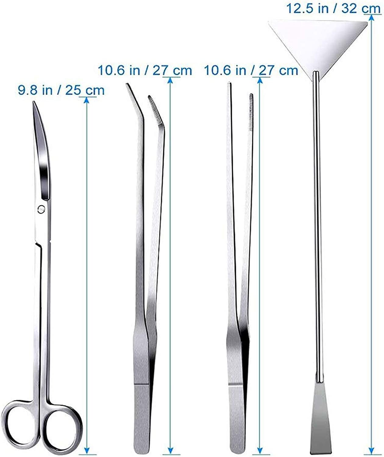 Aquarium Aquascaping Tool, Long Tweezers Scissors Spatula, 4 in 1 Stainless Steel Aquatic Plants Set for Fish Starter Kits, Aquariums Tank and Terrarium - MonortPaws Store