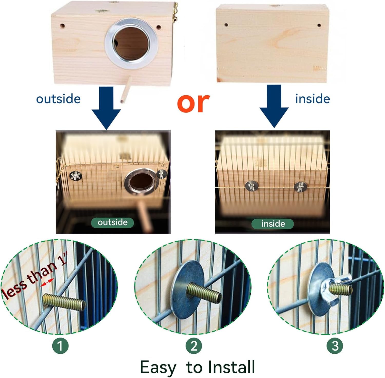Bird Nest, Parakeet Nest Box, Bird Breeding Box with Perch, Wood Budgie Nest Box for Bird, Parrot, Lovebirds, Parrotlet, Finch, Sparrow 7.8β X 4.7β X 4.7β