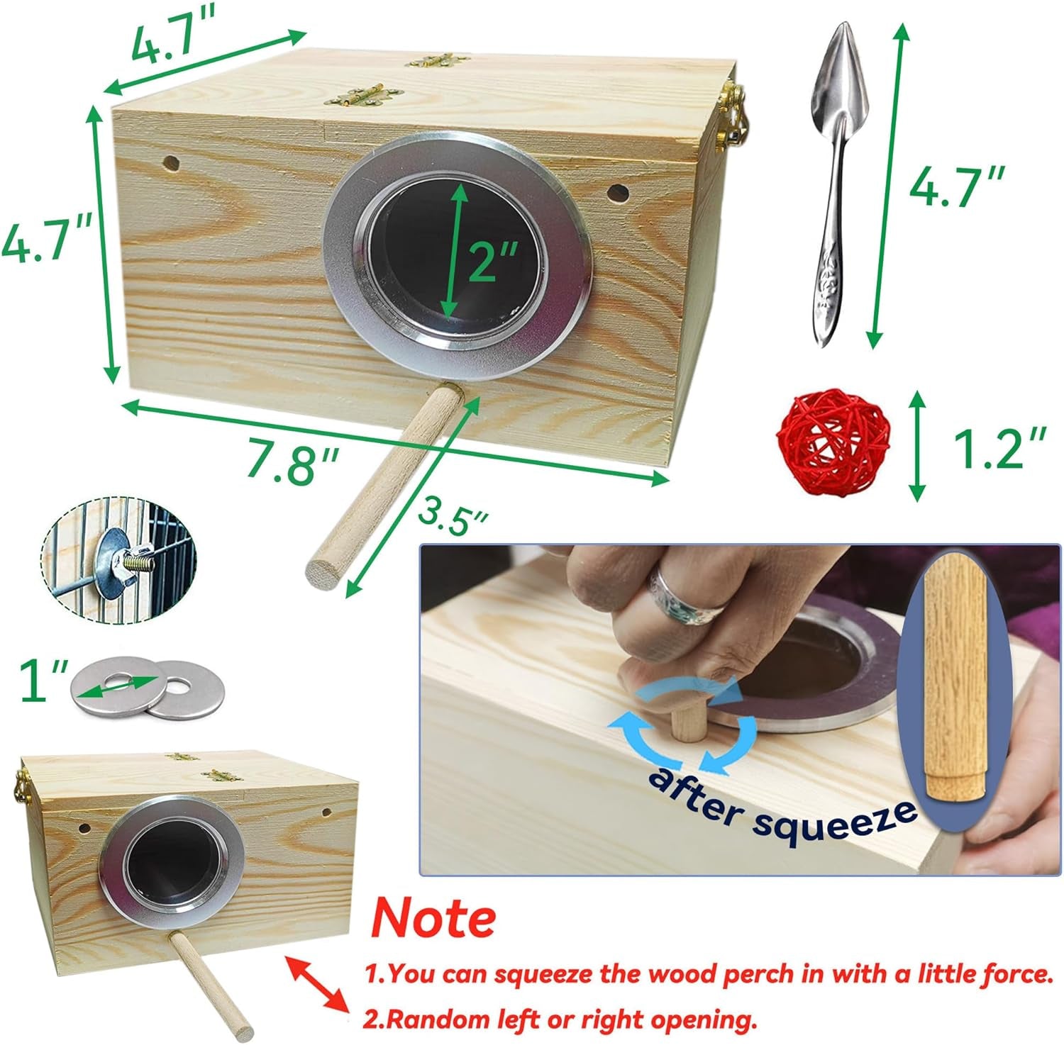 Bird Nest, Parakeet Nest Box, Bird Breeding Box with Perch, Wood Budgie Nest Box for Bird, Parrot, Lovebirds, Parrotlet, Finch, Sparrow 7.8β X 4.7β X 4.7β