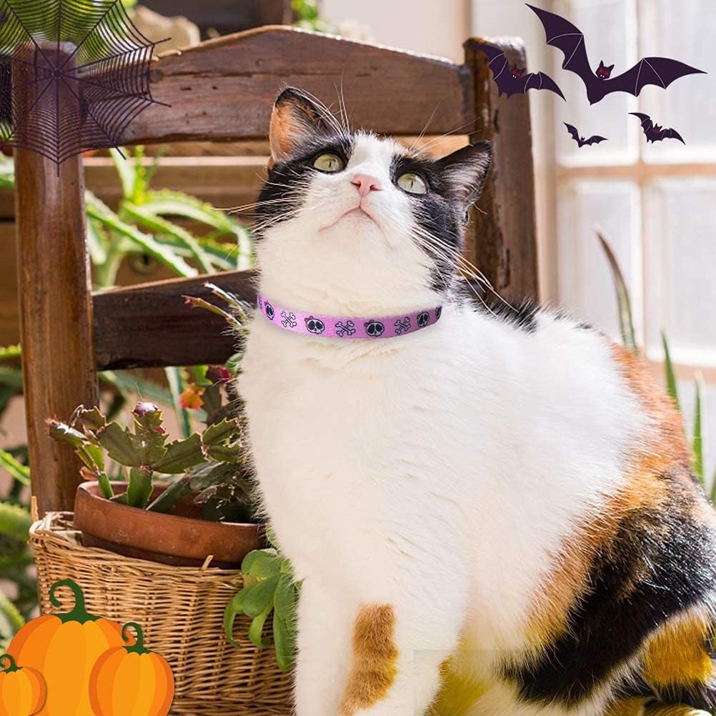 Breakaway Cat Collar with Bell Charm, 2 Packs Adjustable Kitty Collars Pink & Black Skull Pattern, 7.8 - 11.8 In - MonortPaws Store