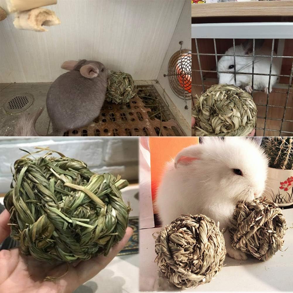 Bunny Grass Toy 4 Pcs Natural Timothy Grass Small Animal Activity Play Chew Ball for Rabbits Hamster Guinea Pigs Gerbils - MonortPaws Store