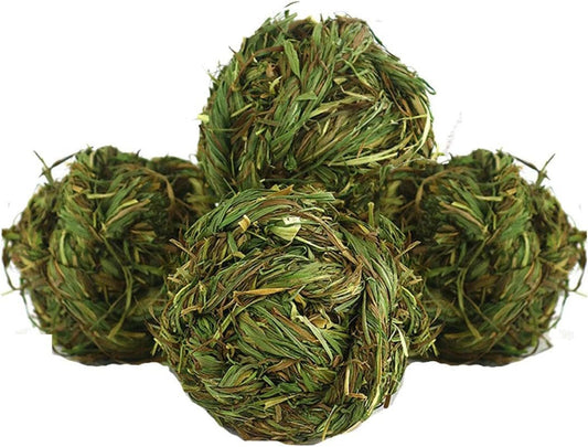 Bunny Grass Toy 4 Pcs Natural Timothy Grass Small Animal Activity Play Chew Ball for Rabbits Hamster Guinea Pigs Gerbils - MonortPaws Store