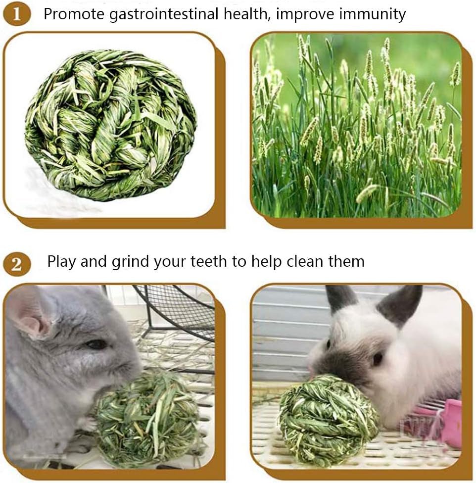 Bunny Grass Toy 4 Pcs Natural Timothy Grass Small Animal Activity Play Chew Ball for Rabbits Hamster Guinea Pigs Gerbils - MonortPaws Store