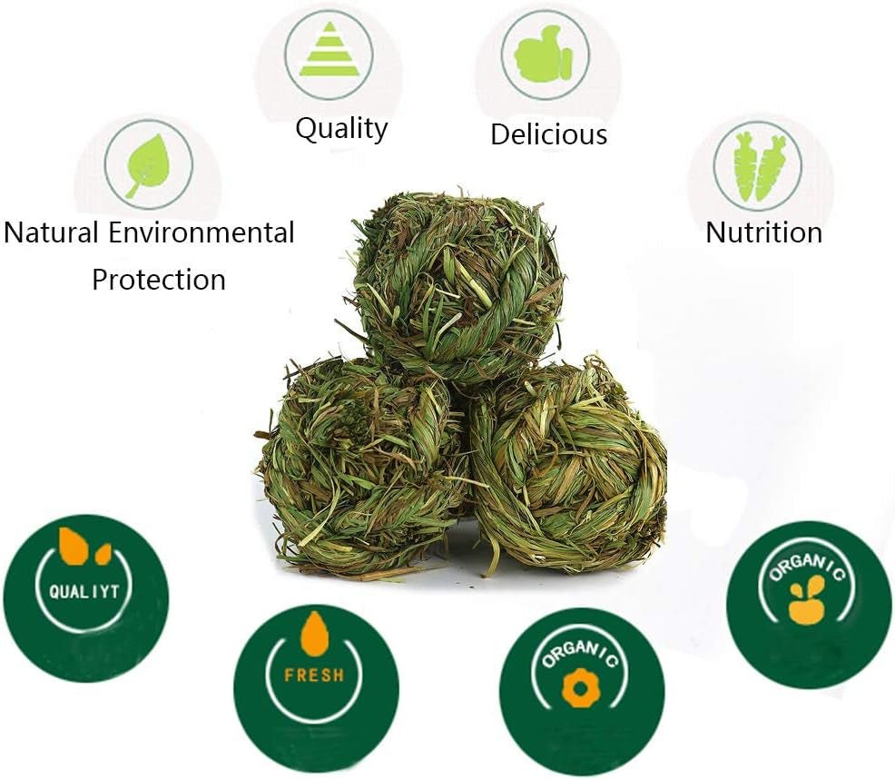 Bunny Grass Toy 4 Pcs Natural Timothy Grass Small Animal Activity Play Chew Ball for Rabbits Hamster Guinea Pigs Gerbils - MonortPaws Store