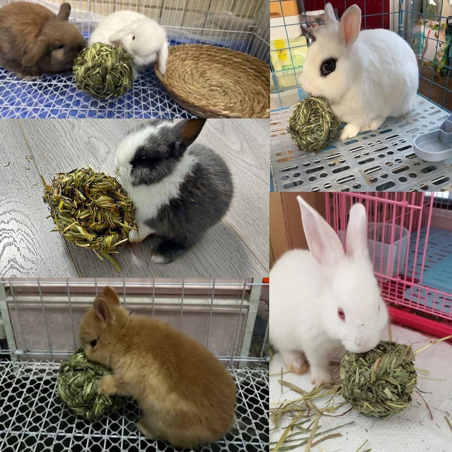 Bunny Grass Toy 4 Pcs Natural Timothy Grass Small Animal Activity Play Chew Ball for Rabbits Hamster Guinea Pigs Gerbils - MonortPaws Store