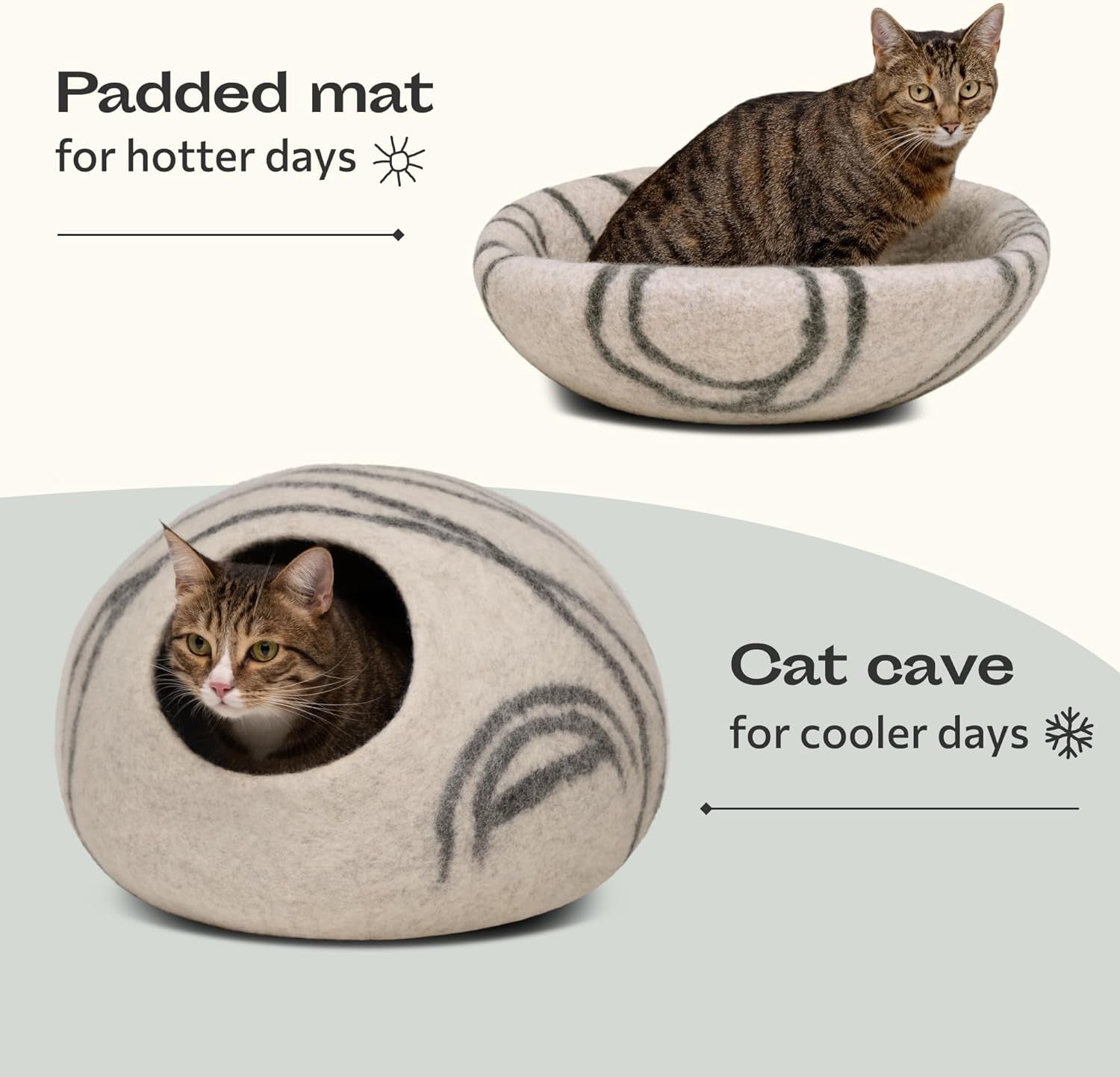 Cat Cave – Premium Felt Cat Bed for Indoor Cats, Handmade 100% Merino Wool (Light Grey, Medium) - MonortPaws Store