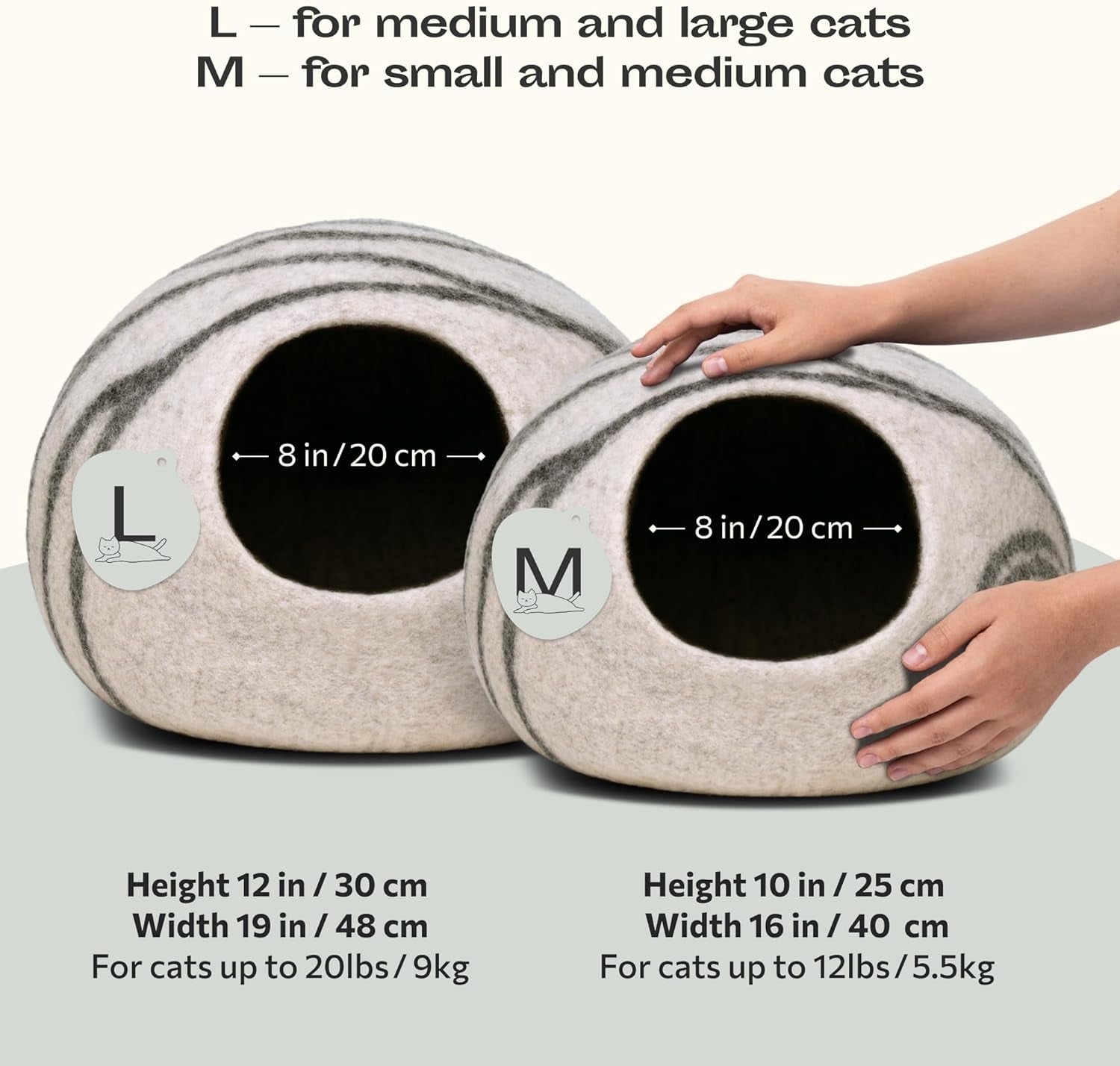 Cat Cave – Premium Felt Cat Bed for Indoor Cats, Handmade 100% Merino Wool (Light Grey, Medium) - MonortPaws Store