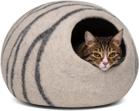 Cat Cave β Premium Felt Cat Bed for Indoor Cats, Handmade 100% Merino Wool (Light Grey, Medium) - MonortPaws Store