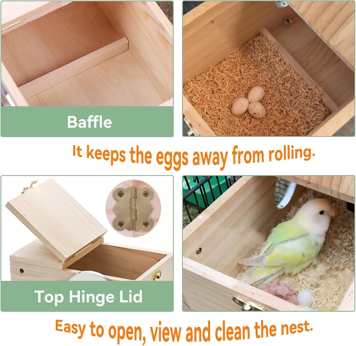 Bird Nest, Parakeet Nest Box, Bird Breeding Box with Perch, Wood Budgie Nest Box for Bird, Parrot, Lovebirds, Parrotlet, Finch, Sparrow 7.8β X 4.7β X 4.7β
