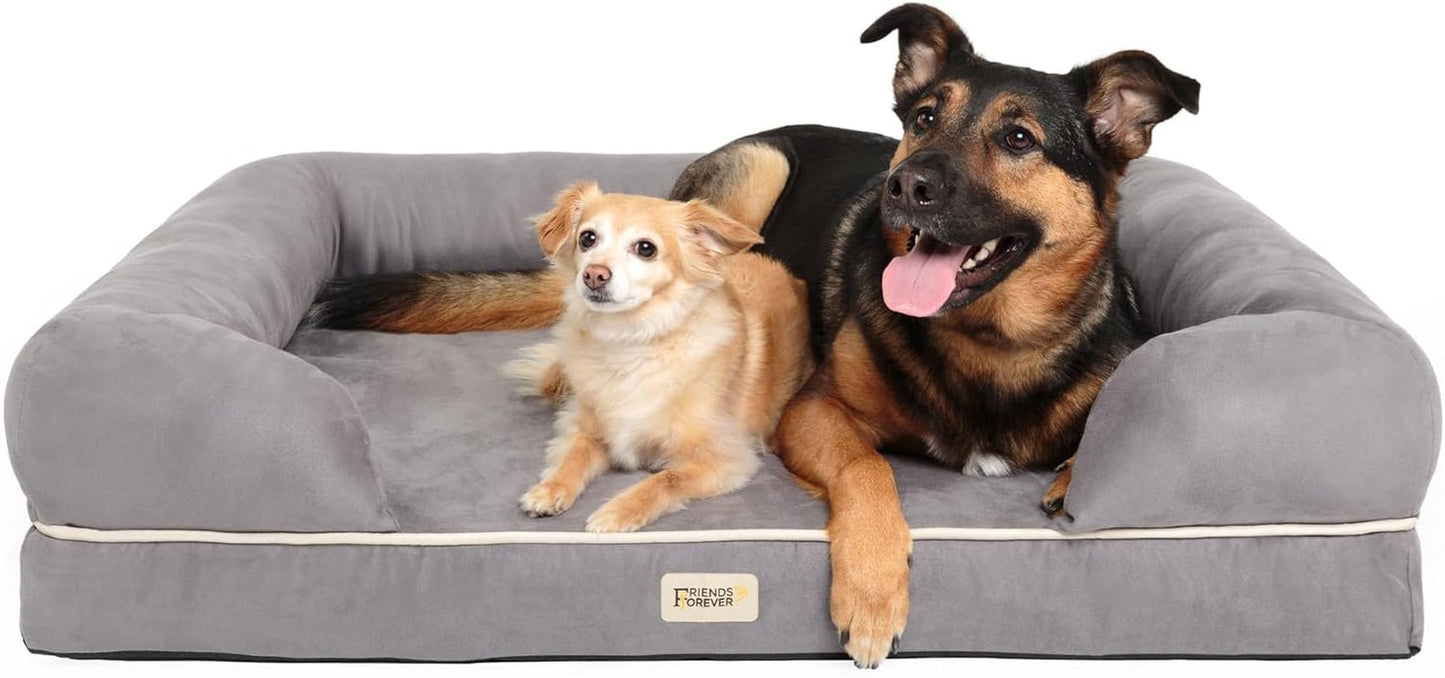 Chester Xx - Large Dog Bed - Orthopedic Memory Foam Mattress, Calming Couch Bed, Wall Rim Pillow, Water Resistant Liner, Washable Cover, Non - Slip Bottom, Grey - MonortPaws Store