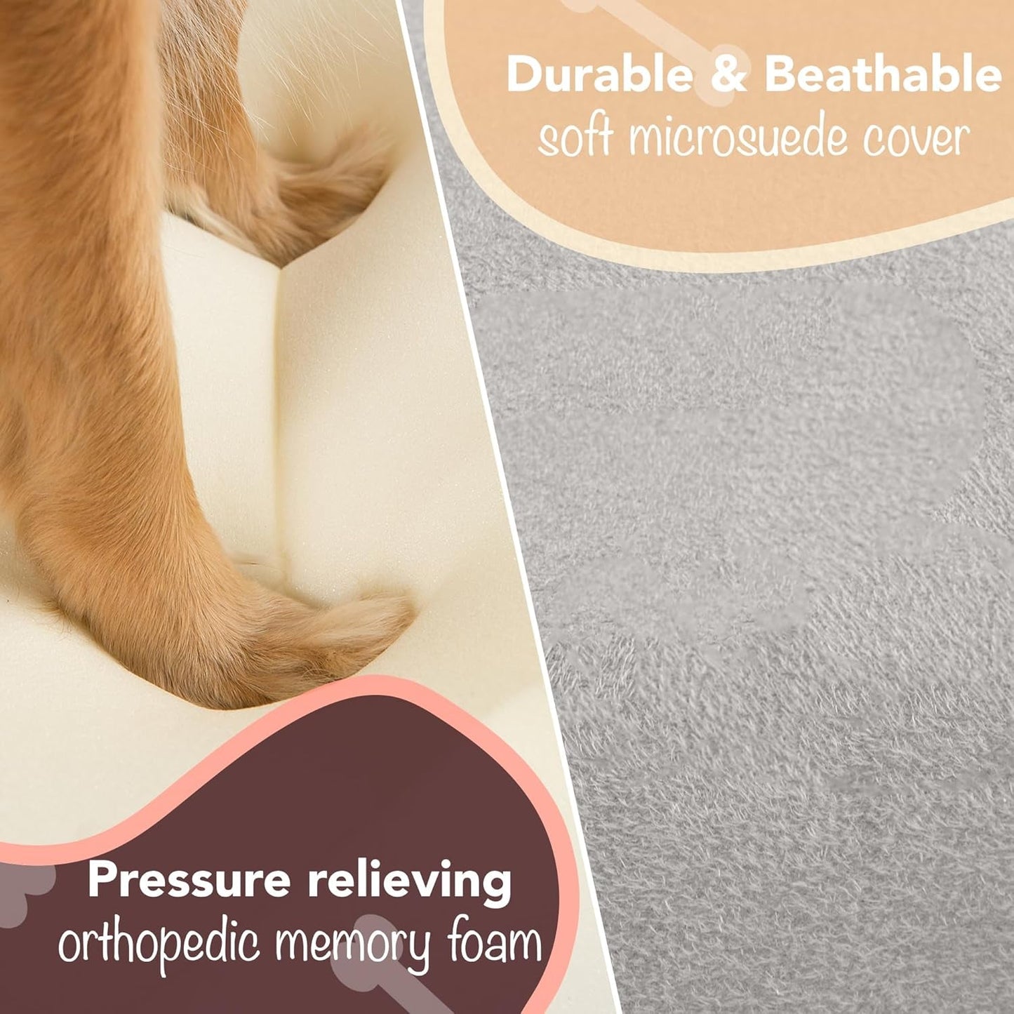 Chester Xx - Large Dog Bed - Orthopedic Memory Foam Mattress, Calming Couch Bed, Wall Rim Pillow, Water Resistant Liner, Washable Cover, Non - Slip Bottom, Grey - MonortPaws Store