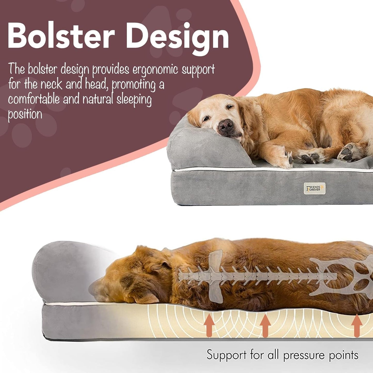 Chester Xx - Large Dog Bed - Orthopedic Memory Foam Mattress, Calming Couch Bed, Wall Rim Pillow, Water Resistant Liner, Washable Cover, Non - Slip Bottom, Grey - MonortPaws Store