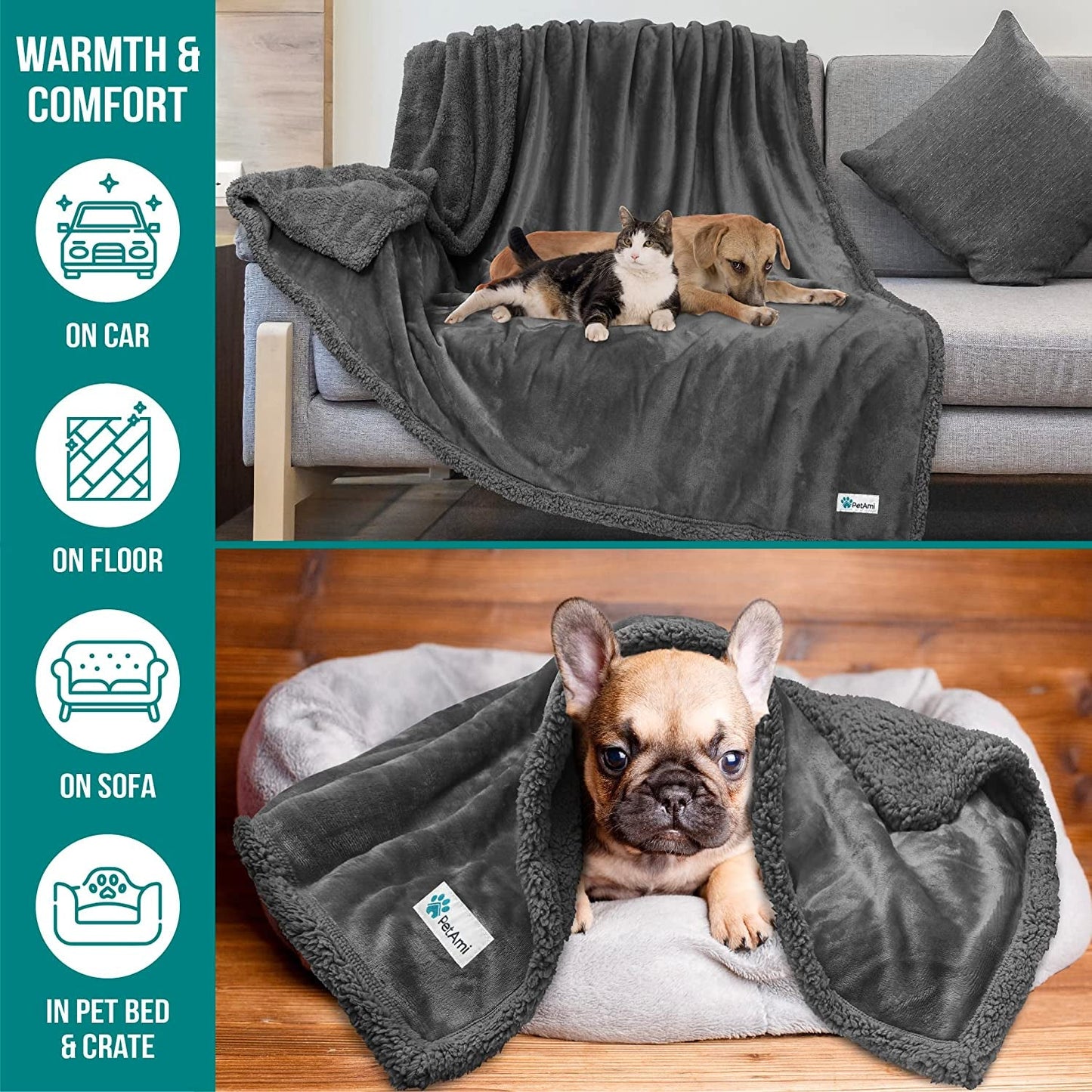 Dog Blanket for Small Medium Dogs, Pet Bed Blanket Cat Puppy Kitten, Fleece Furniture Couch Cover Protector Sofa Car, Soft Sherpa Dog Throw Plush Reversible Washable, Mini 29X40 Solid Dark Gray - MonortPaws Store