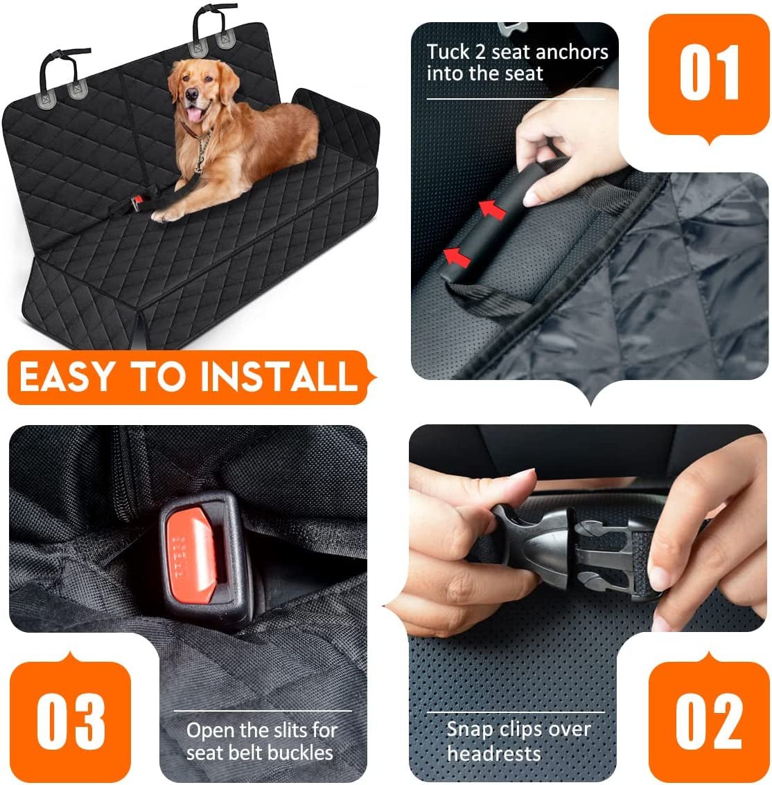 Dog Car Seat Cover, Back Seat Cover for Dogs Pet Car Seat Protector Waterproof Bench Car Seat Cover, Non - Slip Reat Seat Cover Fits Middle Armrest for Most Cars Trucks Suvs - Black - MonortPaws Store