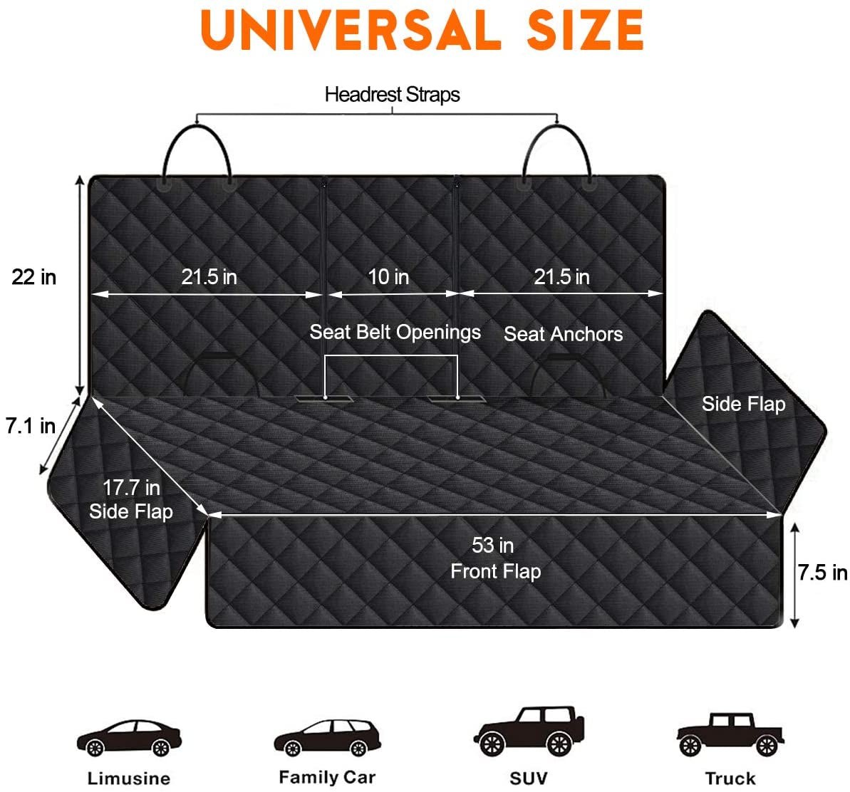 Dog Car Seat Cover, Back Seat Cover for Dogs Pet Car Seat Protector Waterproof Bench Car Seat Cover, Non - Slip Reat Seat Cover Fits Middle Armrest for Most Cars Trucks Suvs - Black - MonortPaws Store
