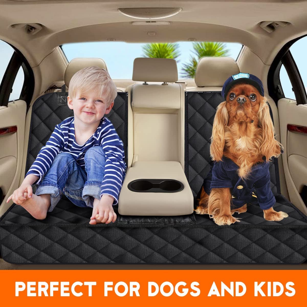 Dog Car Seat Cover, Back Seat Cover for Dogs Pet Car Seat Protector Waterproof Bench Car Seat Cover, Non - Slip Reat Seat Cover Fits Middle Armrest for Most Cars Trucks Suvs - Black - MonortPaws Store