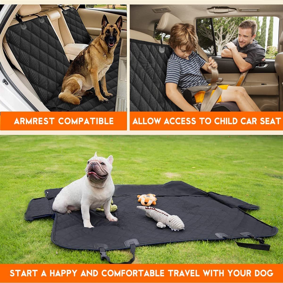 Dog Car Seat Cover, Back Seat Cover for Dogs Pet Car Seat Protector Waterproof Bench Car Seat Cover, Non - Slip Reat Seat Cover Fits Middle Armrest for Most Cars Trucks Suvs - Black - MonortPaws Store
