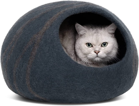 Premium Felt Cat Bed Cave - Handmade 100% Merino Wool Bed for Cats and Kittens (Large, Slate Grey) - MonortPaws Store