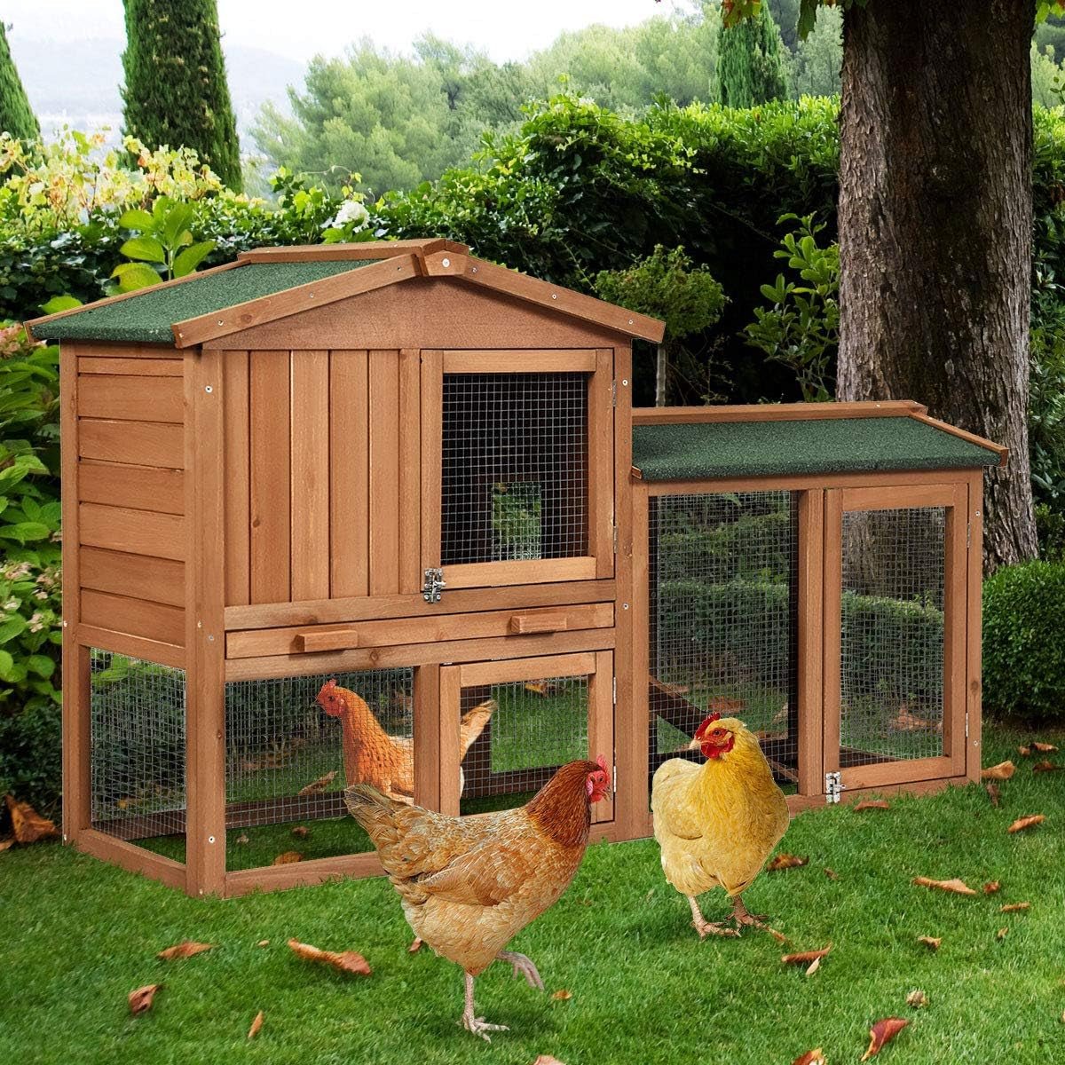 Rabbit Hutch Indoor and Outdoor, 58 - Inch Bunny Cage with Removable Tray & Ramp, Wood Chicken Coop with Waterproof Roof for Rabbits, Chicken and Guinea Pigs - MonortPaws Store
