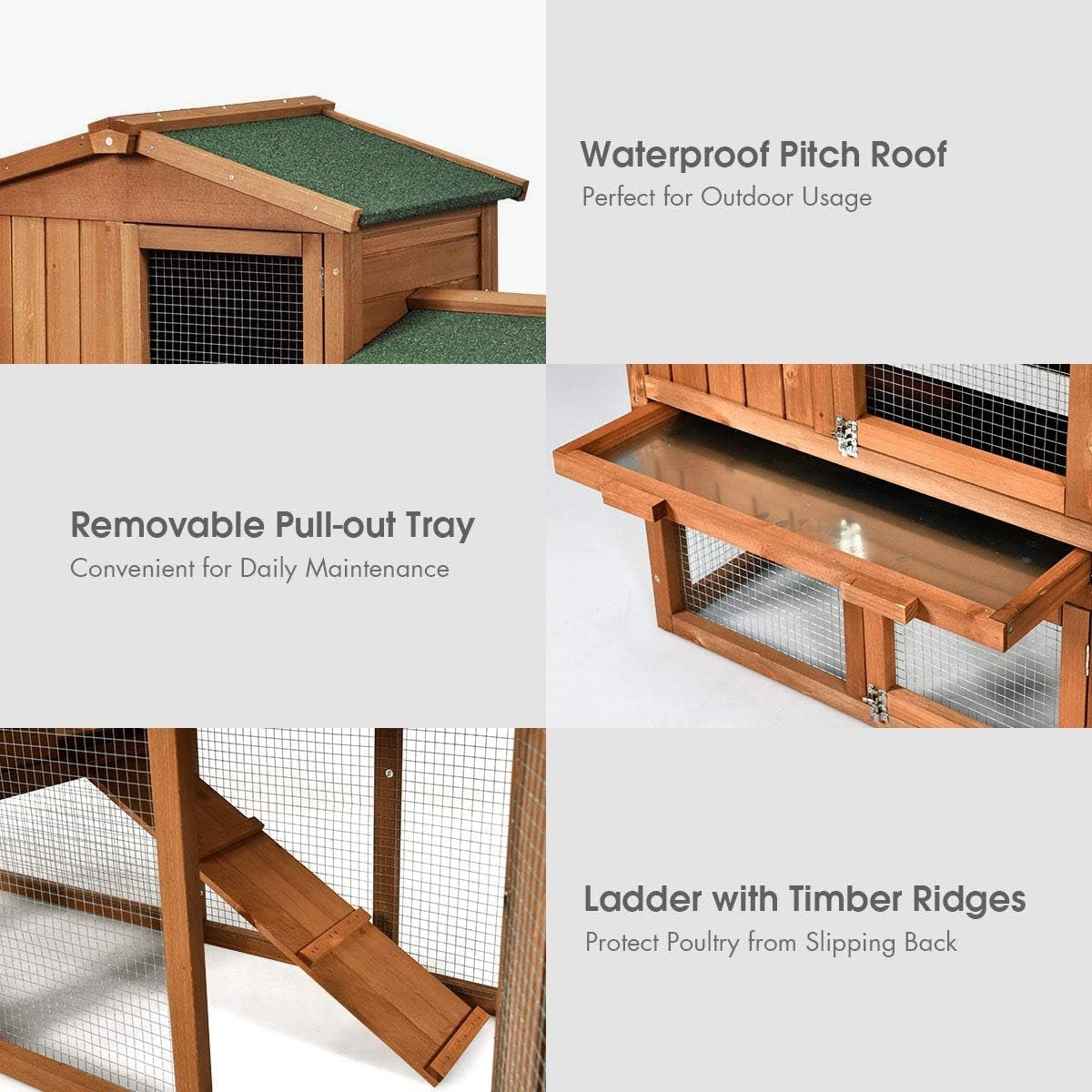 Rabbit Hutch Indoor and Outdoor, 58 - Inch Bunny Cage with Removable Tray & Ramp, Wood Chicken Coop with Waterproof Roof for Rabbits, Chicken and Guinea Pigs - MonortPaws Store