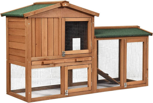 Rabbit Hutch Indoor and Outdoor, 58 - Inch Bunny Cage with Removable Tray & Ramp, Wood Chicken Coop with Waterproof Roof for Rabbits, Chicken and Guinea Pigs - MonortPaws Store