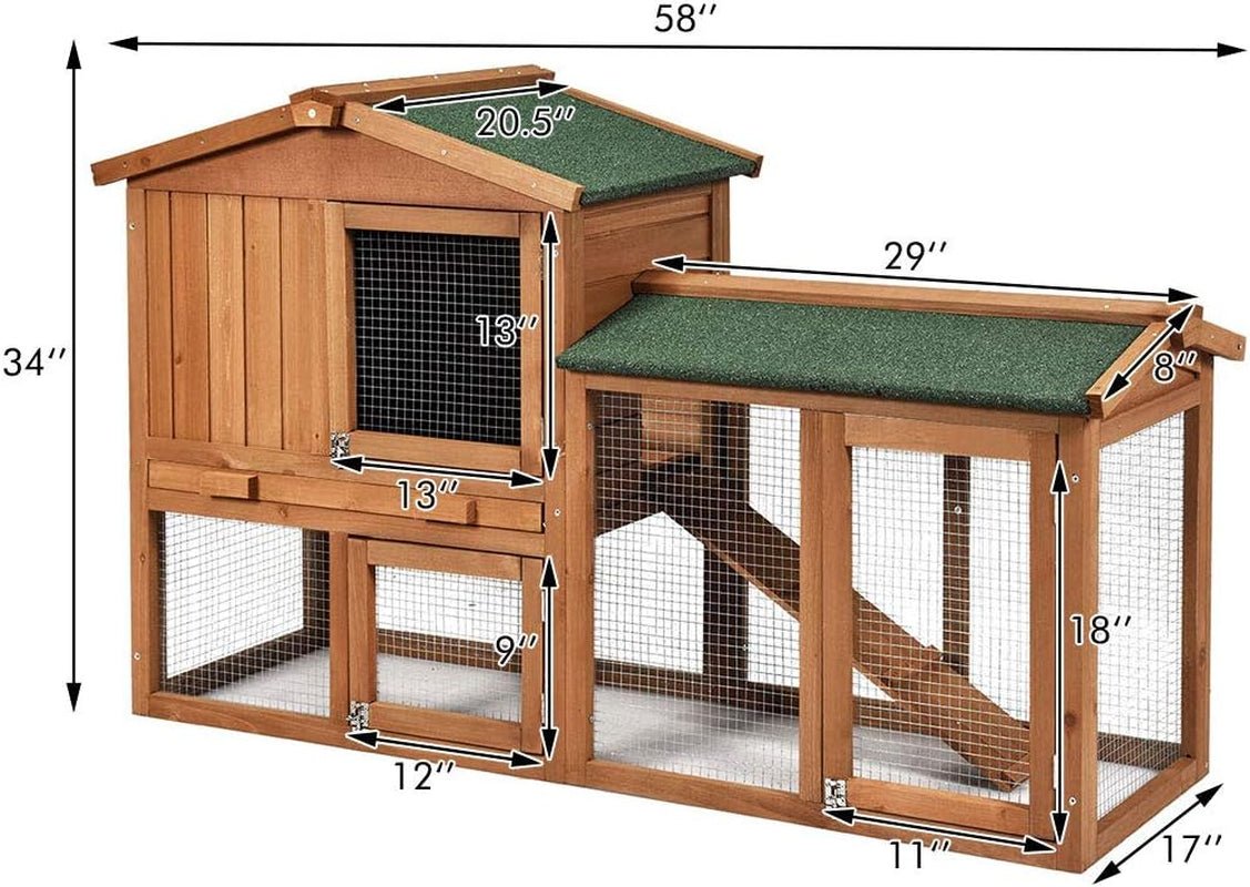 Rabbit Hutch Indoor and Outdoor, 58 - Inch Bunny Cage with Removable Tray & Ramp, Wood Chicken Coop with Waterproof Roof for Rabbits, Chicken and Guinea Pigs - MonortPaws Store
