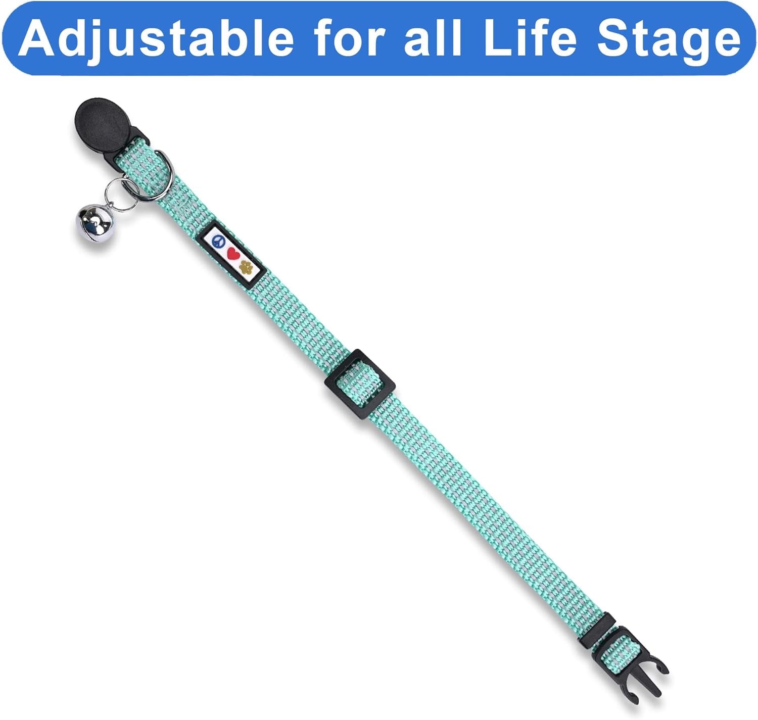 Reflective Cat Collar with Safety Buckle and Removable Bell Cat Collar Kitten Collar Teal Cat Collar One Size - MonortPaws Store