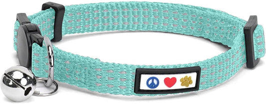 Reflective Cat Collar with Safety Buckle and Removable Bell Cat Collar Kitten Collar Teal Cat Collar One Size - MonortPaws Store