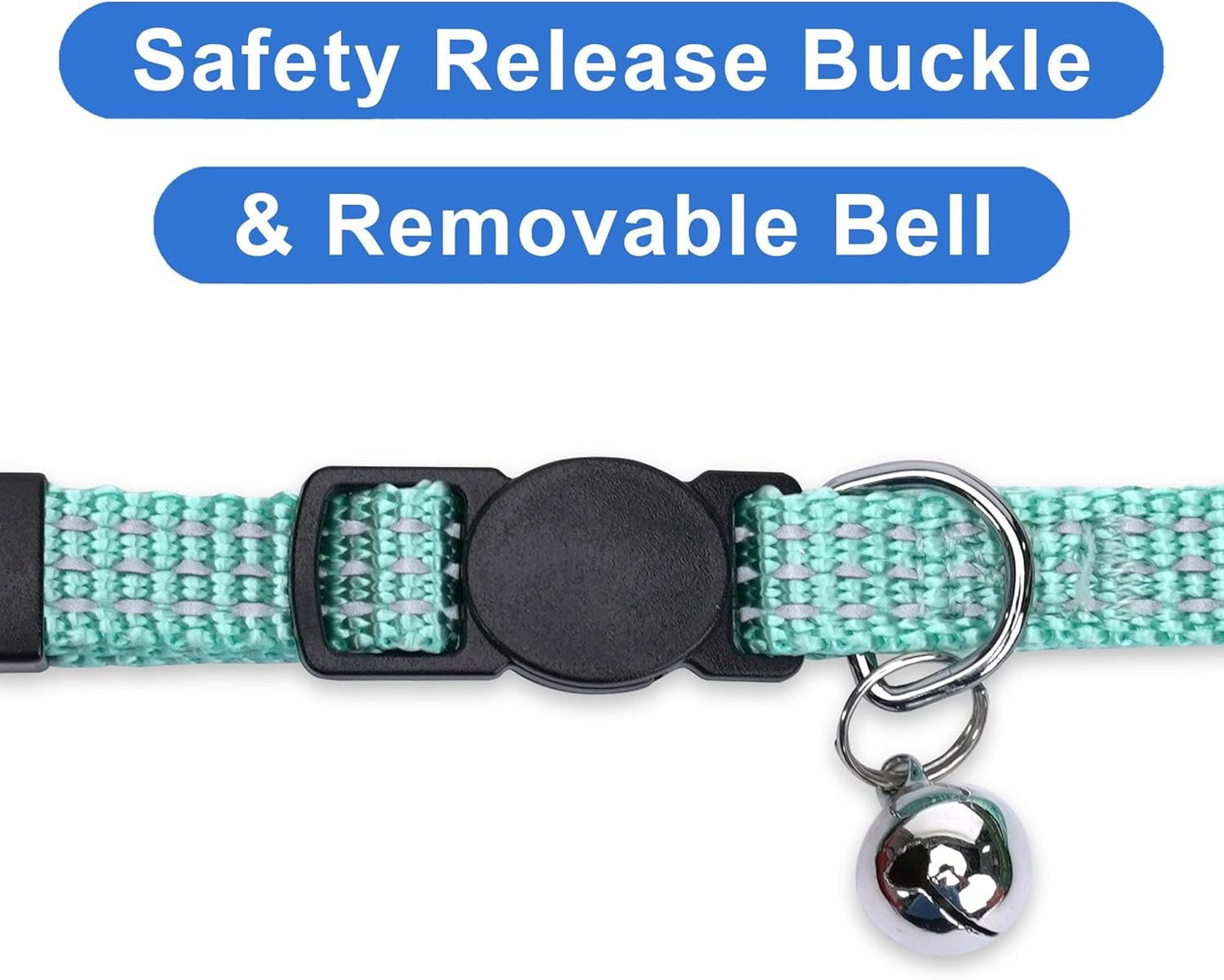 Reflective Cat Collar with Safety Buckle and Removable Bell Cat Collar Kitten Collar Teal Cat Collar One Size - MonortPaws Store