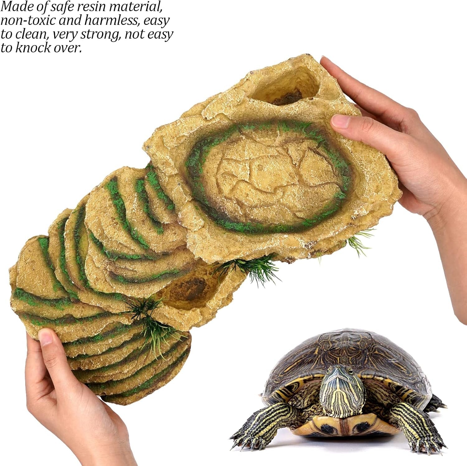 Resin Turtle Basking Platform & Reptile Hideout – Natural Rock Habitat for Turtles, Lizards, Frogs & Amphibians - MonortPaws Store