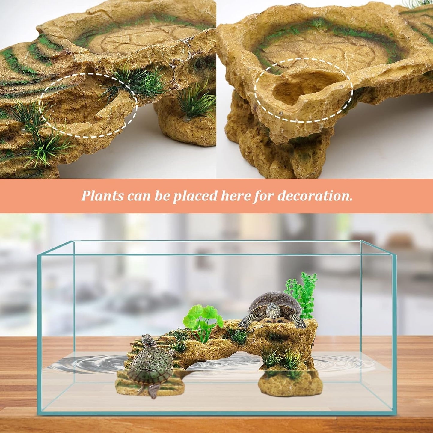 Resin Turtle Basking Platform & Reptile Hideout – Natural Rock Habitat for Turtles, Lizards, Frogs & Amphibians - MonortPaws Store