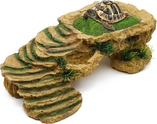 Resin Turtle Basking Platform & Reptile Hideout β Natural Rock Habitat for Turtles, Lizards, Frogs & Amphibians - MonortPaws Store