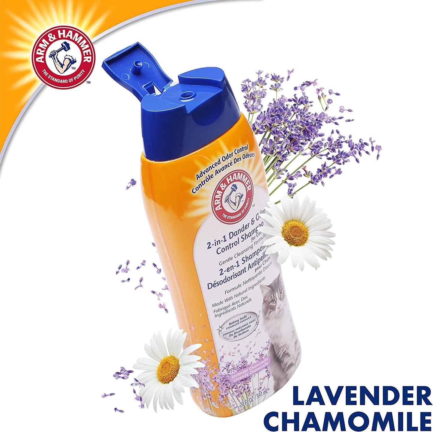 2 - In - 1 Deodorizing & Dander Reducing Shampoo for Cats, Dander Remover for Dander and Odors, Baking Soda Moisturizes and Deodorizes, Lavender Chamomile Scent, 20 Fl Oz (Pack of 1) - MonortPaws Store
