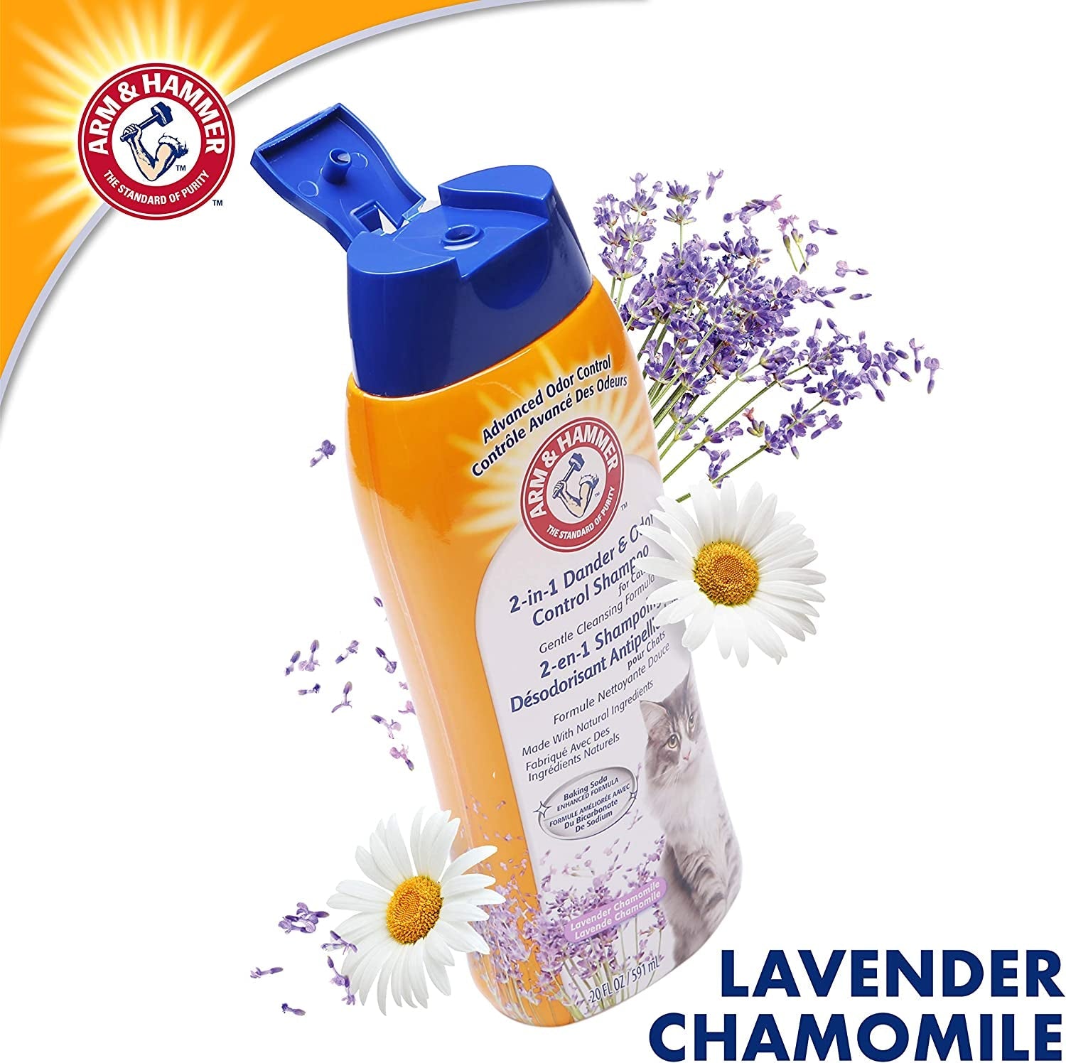 2 - In - 1 Deodorizing & Dander Reducing Shampoo for Cats, Dander Remover for Dander and Odors, Baking Soda Moisturizes and Deodorizes, Lavender Chamomile Scent, 20 Fl Oz (Pack of 1) - MonortPaws Store