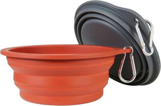 2Pack Collapsible Dog Bowl,Integrated Molding Travel Bowl No Plastic Rim Pet Feeding Bowls for Walking Traveling Outdoors,600Ml (Brown+Grey) - MonortPaws Store