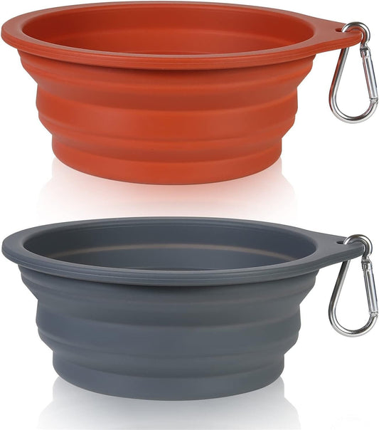 2Pack Collapsible Dog Bowl,Integrated Molding Travel Bowl No Plastic Rim Pet Feeding Bowls for Walking Traveling Outdoors,600Ml (Brown+Grey) - MonortPaws Store